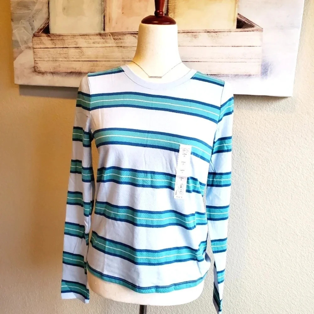 SO | Essential Crewneck Long Sleeve T-Shirt in Blue Stripe sz Various